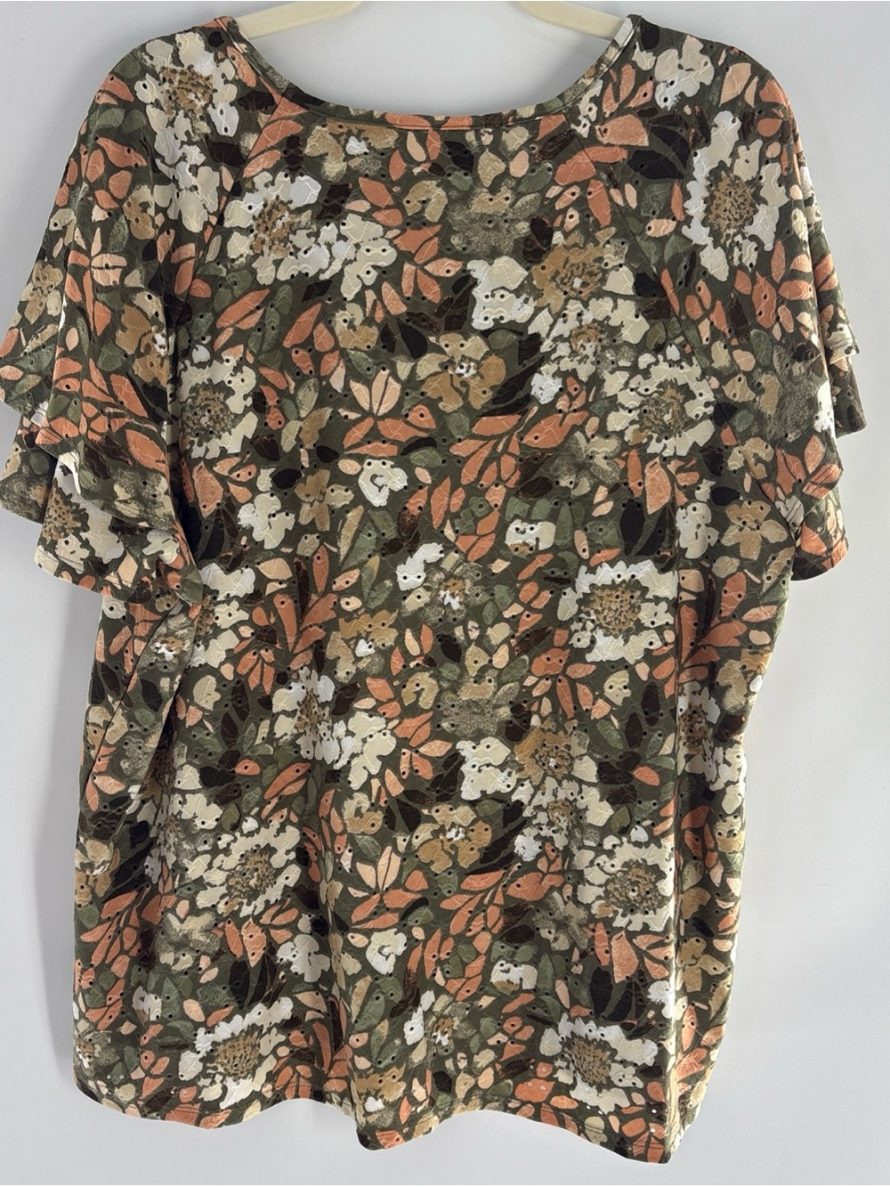 Women’s Floral Short-Sleeve Tee - Olive & Coral 18/20 - Picture 5 of 5